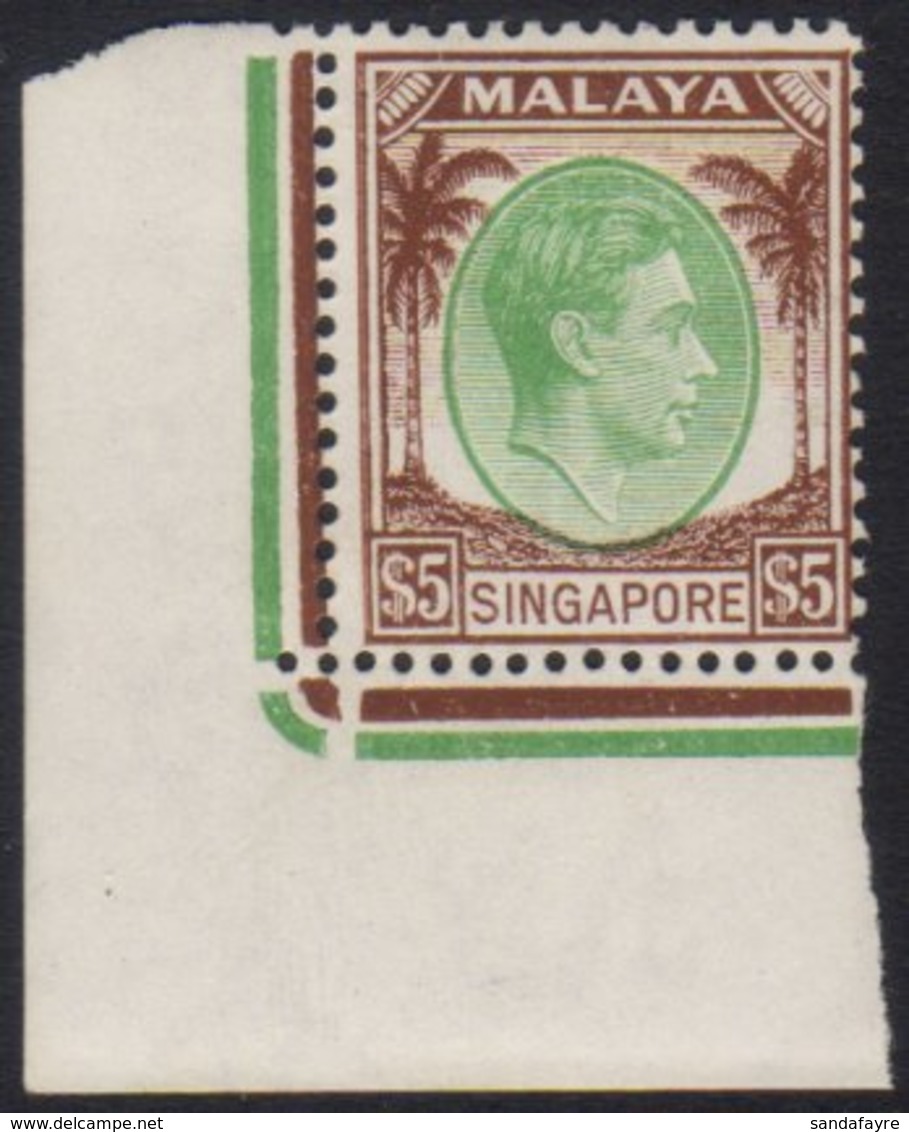 1948 $5 Green And Brown, Perf 14, SG 15, Very Fine Mint, Lower Corner Marginal Example. For More Images, Please Visit Ht - Singapour (...-1959)