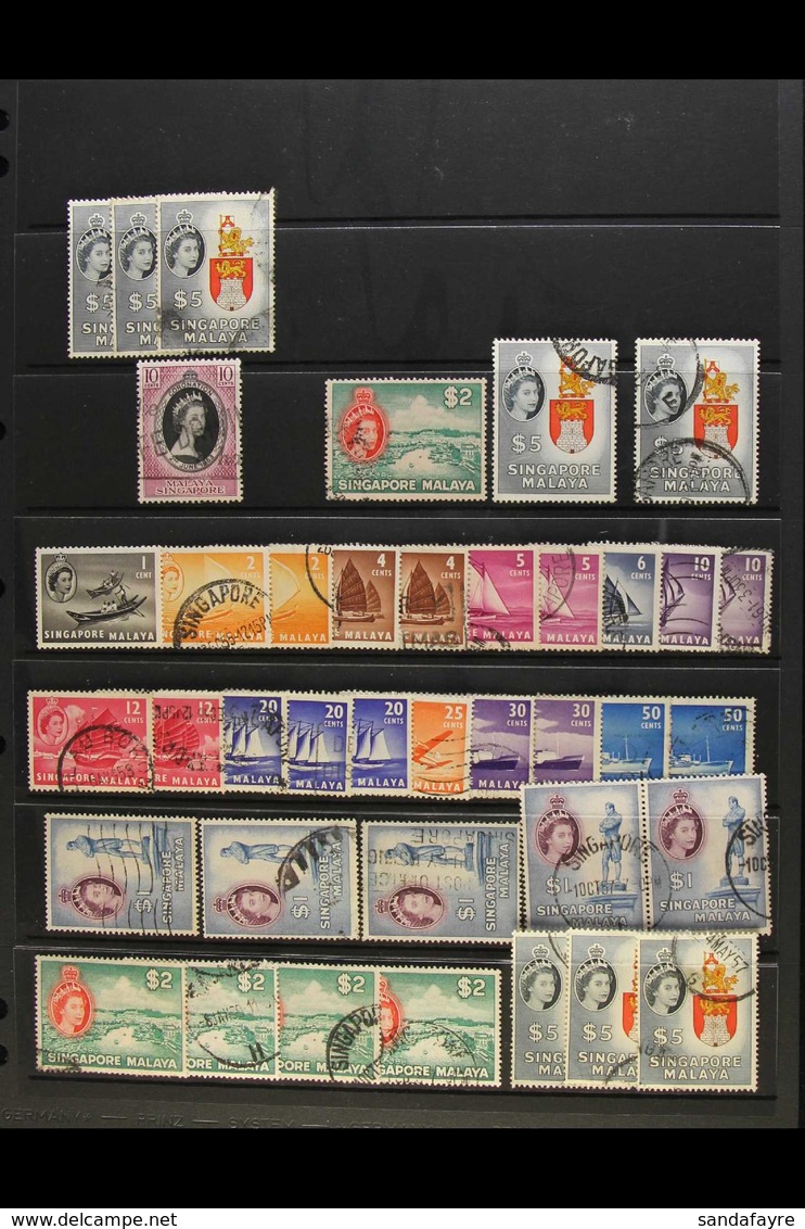 1953-90 USED HOARD A Used Accumulation On Stock Pages With Many Complete Sets, Values Seen To $5 & $10 Denominations, Po - Singapour (...-1959)