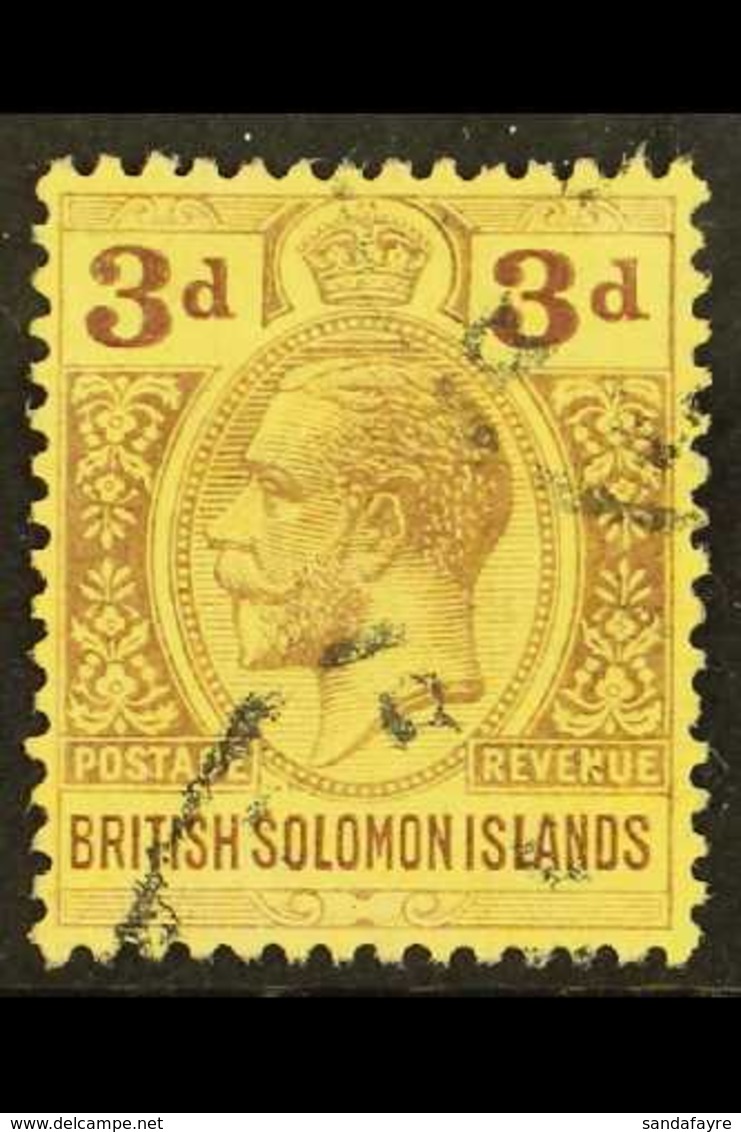 1914-23 (wmk Mult Crown CA) 3d Purple/pale Yellow, SG 28, Fine Used. For More Images, Please Visit Http://www.sandafayre - Iles Salomon (...-1978)