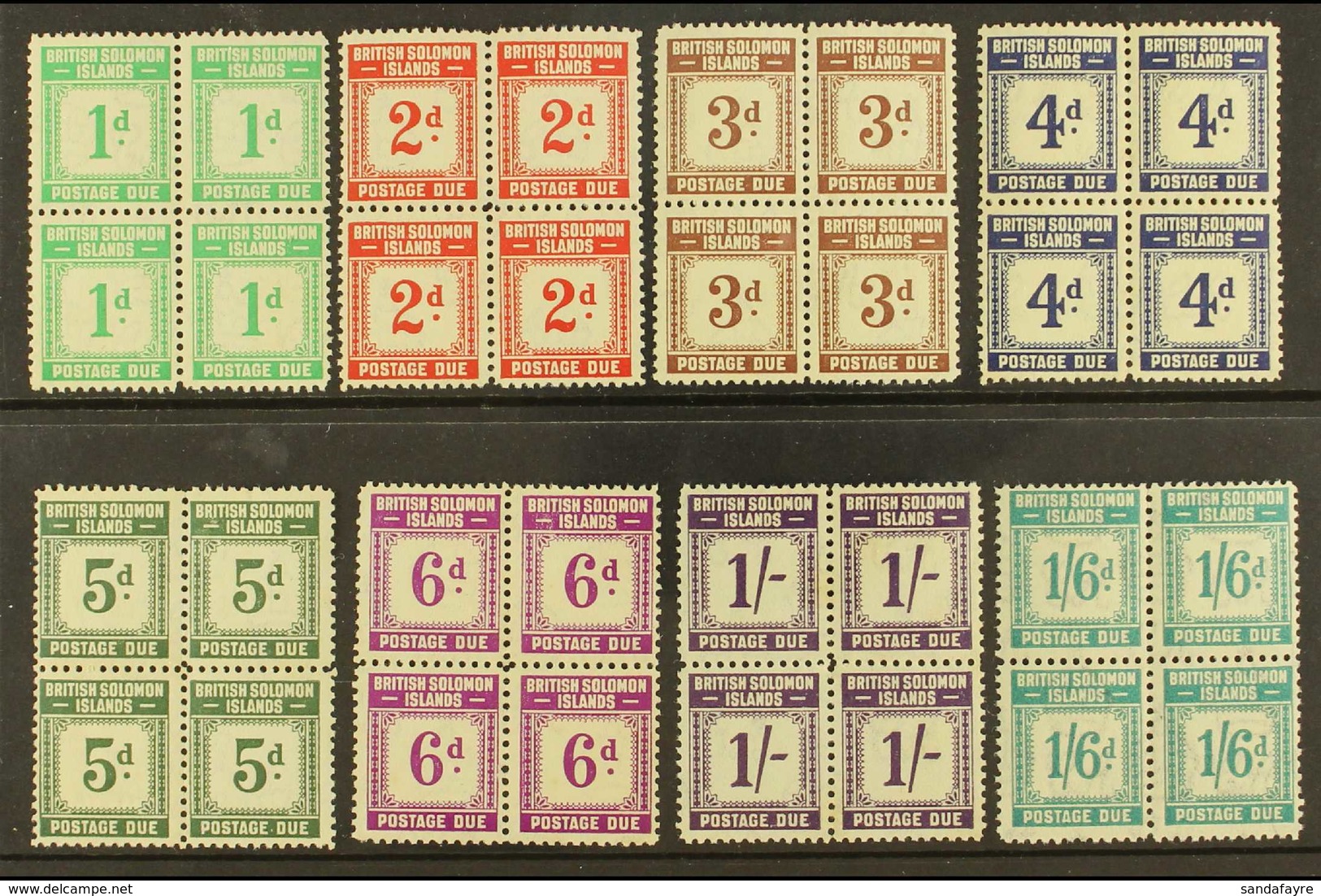 POSTAGE DUES 1940 Set Complete, SG D1/8, In Very Fine Never Hinged Mint, Blocks Of 4. (32 Stamps) For More Images, Pleas - Salomonen (...-1978)