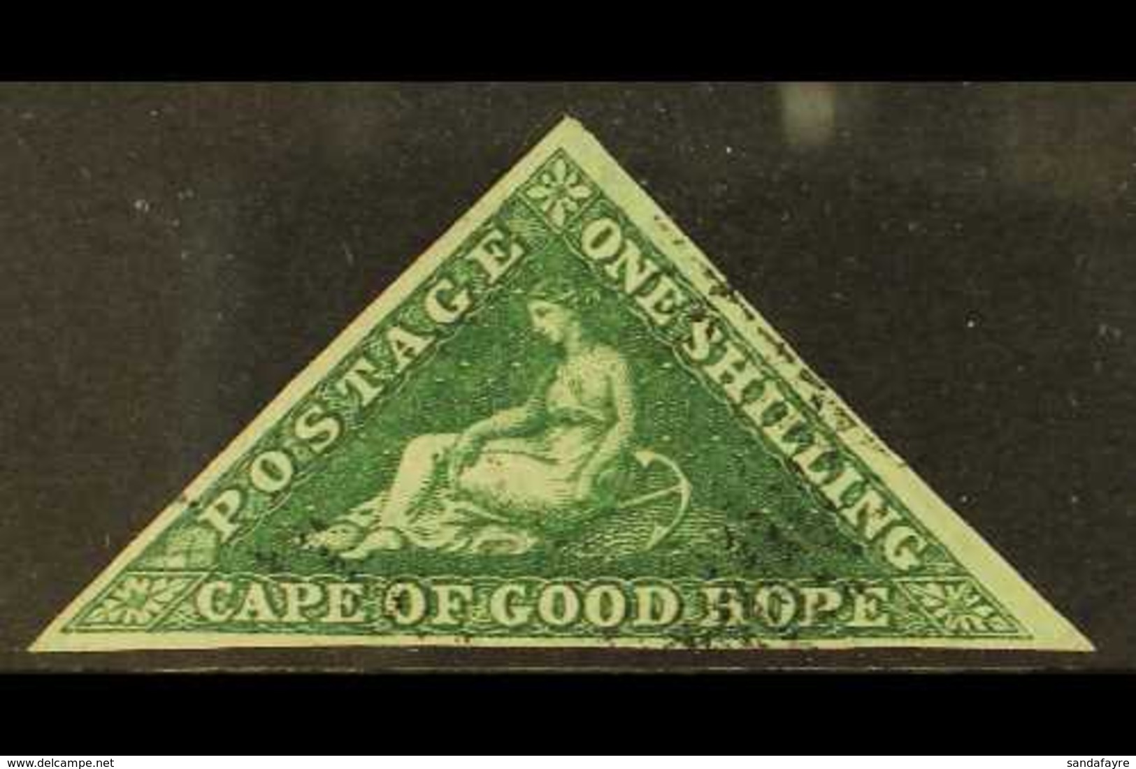 CAPE OF GOOD HOPE 1855-63 1s Deep Dark Green Triangular, SG 8b, Very Fine Used With Light Cancel, Three Good To Large Ma - Non Classificati