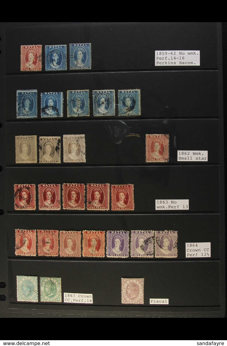 NATAL 1859 - 1867 FINE USED COLLECTION Displayed On A Stock Card With 1859 1d And 3d (x2) Perkins Bacon, 3d Perforation  - Non Classés