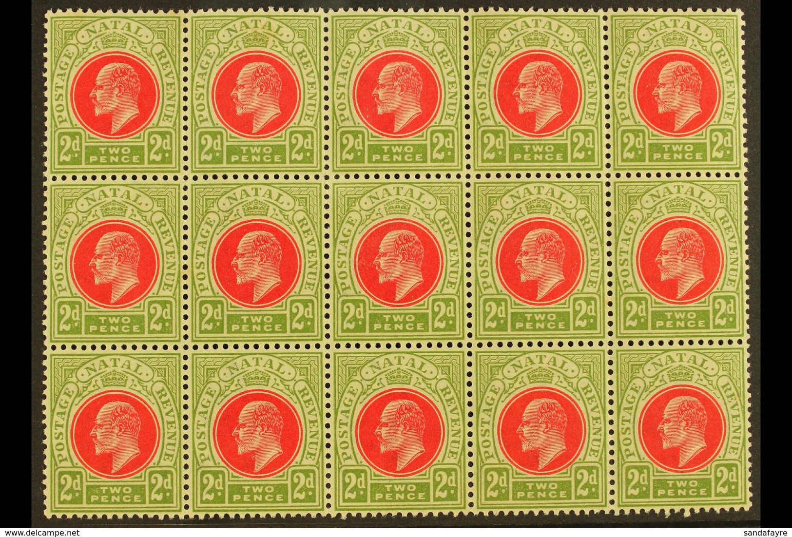 NATAL 1902-03 2d Red & Olive Green, SG 130, BLOCK Of 15 (5 X 3), Never Hinged Mint (15 Stamps) For More Images, Please V - Ohne Zuordnung