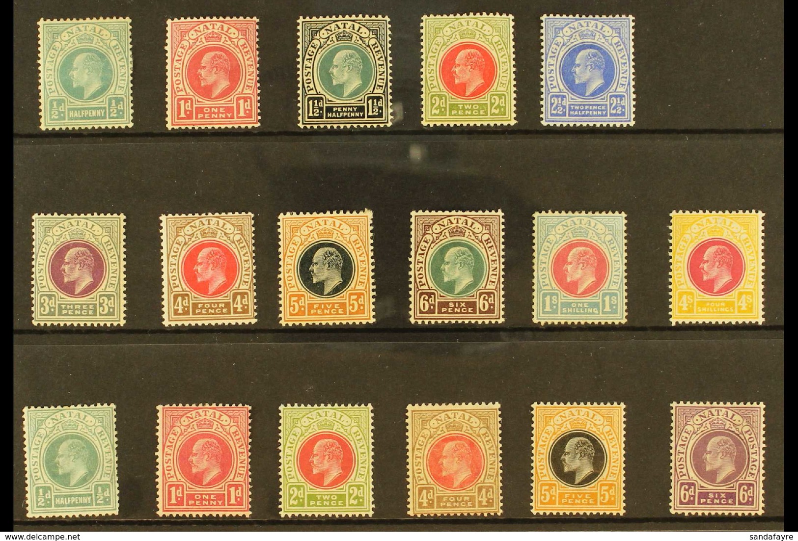 NATAL 1902-1909 MINT SELECTION On A Stock Card. Includes 1902-03 Set To 1s Plus 4s, 1904-08 Set To 5d & 1908-09 6d. Gene - Unclassified