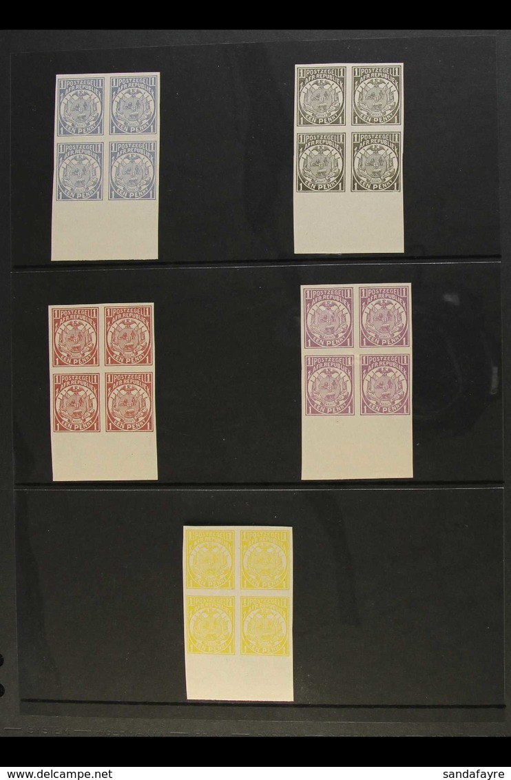 TRANSVAAL ENSCHEDE REPRINTS 1884 Vurtheim Issue, 1d Value In ELEVEN IMPERFORATE BLOCKS OF FOUR, Each In A DIFFERENT COLO - Ohne Zuordnung