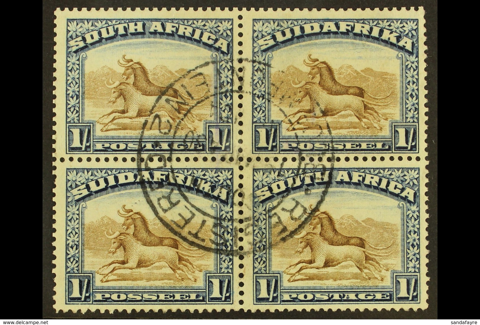 1927-30 1s Brown& Deep Blue, Perf.14, BLOCK OF 4, SG 36, Superb Used With Central C.d.s., Ink Marks On Reverse, But Do N - Non Classés