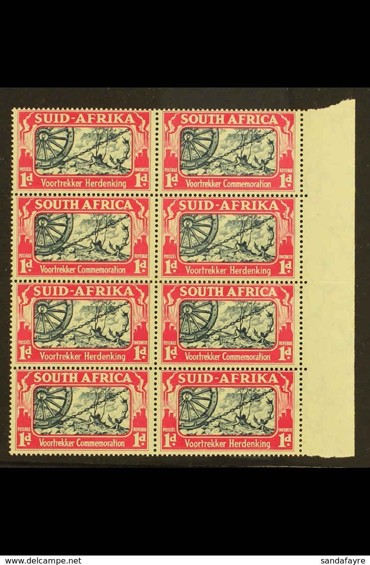 1938 1d Voortrekker Commemoration, Block Of 8 With THREE BOLTS IN WHEEL RIM Variety, SG 80a, Never Hinged Mint. For More - Ohne Zuordnung