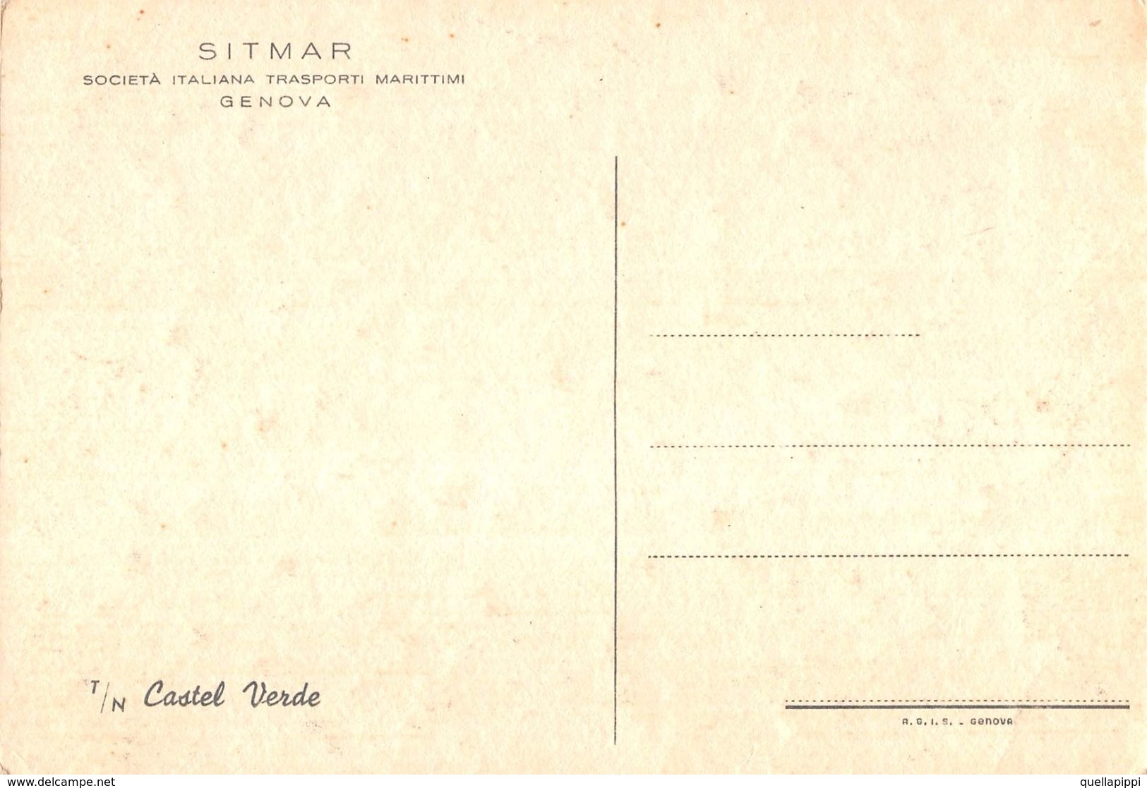 07200 "T/N CASTEL VERDE - SITMAR - SOCIETA' ITALIANA TRASPORTI MARITTIMI - GENOVA" CART NON SPED - Banken