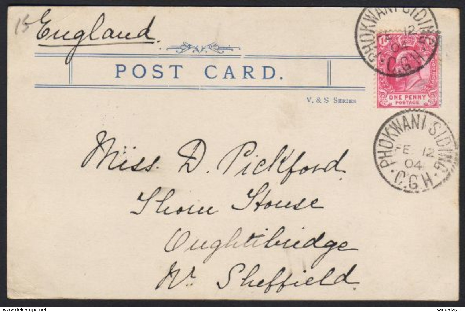 RAILWAYS 1904 Superb Early Picture Postcard To UK Franked CGH 1d. Tied By PHOKWANI SIDING Date Stamp. Very Fine And Scar - Ohne Zuordnung