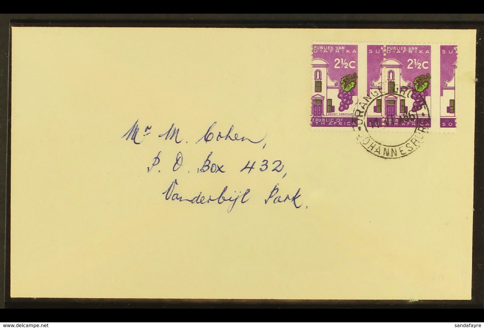 RSA VARIETY 1963-7 2½c Bright Reddish Violet & Emerald, Wmk RSA, GROSSLY MISPERFORATED PAIR On Cover, SG 230a, Neat ORAN - Ohne Zuordnung