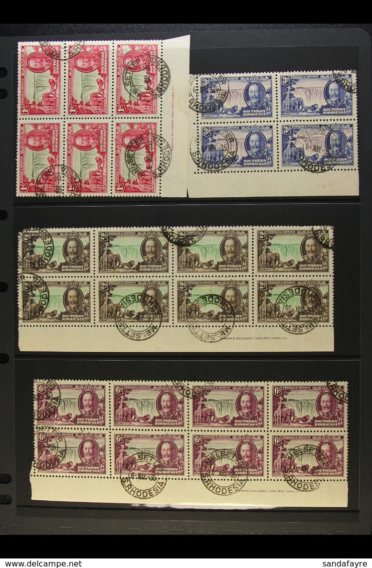 1935 SILVER JUBILEE All Four Values In Blocks, Includes 1d In Corner & IMPRINT Blocks Of 6, 2d In Irregular IMPRINT Bloc - Rhodésie Du Sud (...-1964)