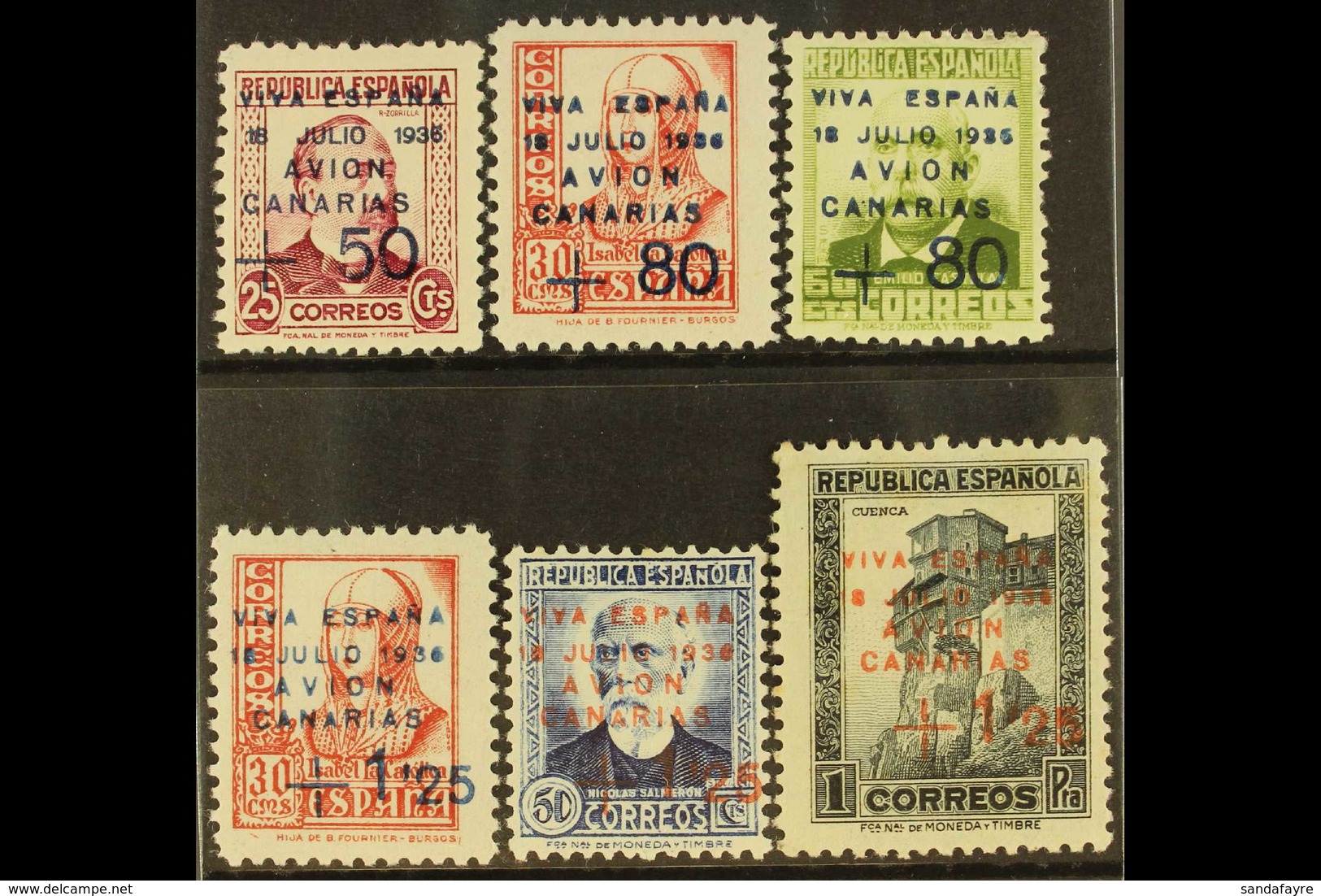 CANARY ISLANDS 1937 (5th May) Complete Set, Plus Sign Separated From Value, SG 20/25, Very Fine Mint. (6 Stamps) For Mor - Sonstige & Ohne Zuordnung