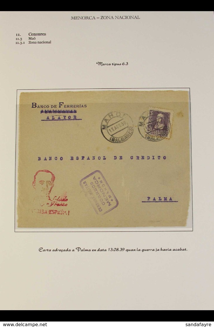 CIVIL WAR : MENORCA 1939 Three Attractive Censored Covers To Palma, Mallorca, With Stamps Cancelled At Mahon Or Ciudadel - Sonstige & Ohne Zuordnung