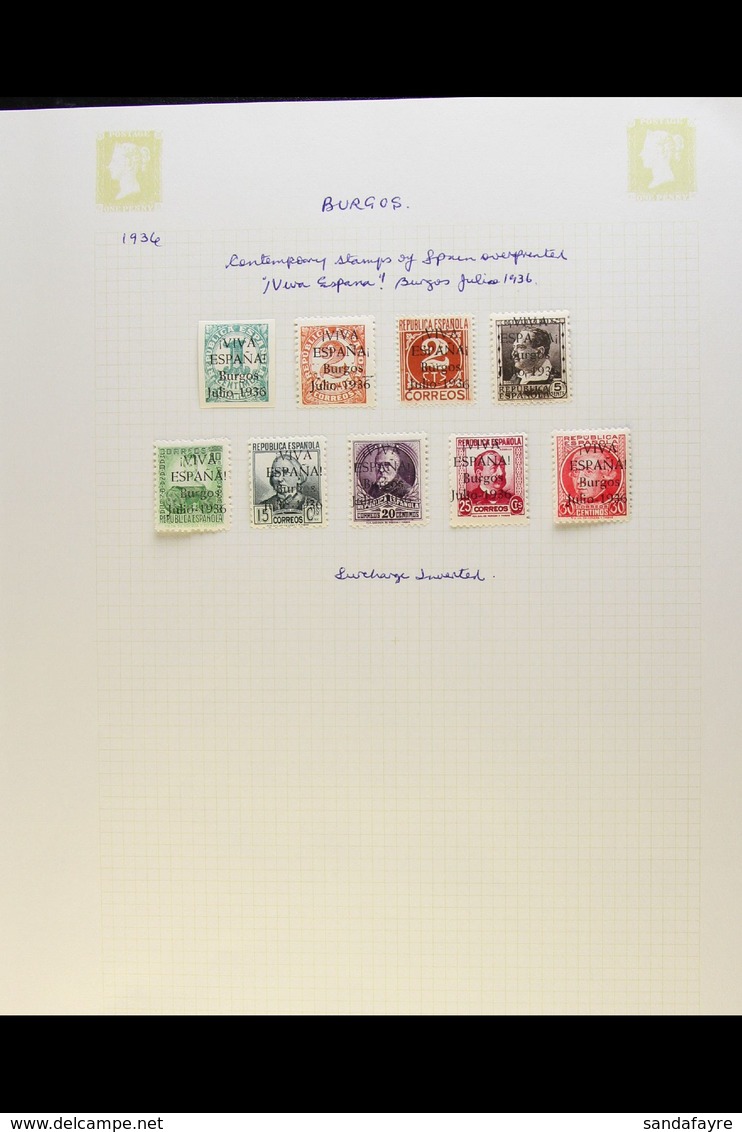 CIVIL WAR ISSUES FOR BURGOS 1936-38 Attractive Fine Mint And Used Collection Written Up On Album Pages, With Nationalist - Other & Unclassified
