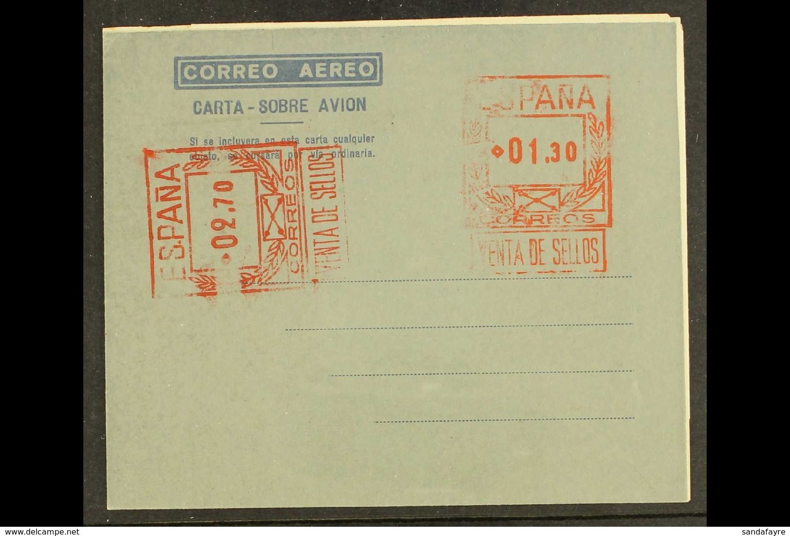 POSTAL STATIONERY 1948-59 1.30p + 2.70p Type B On Dark Grey Aerogramme, Edifil 25, Fresh Unused For More Images, Please  - Other & Unclassified