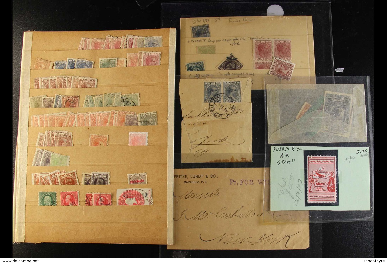 PORTO RICO - 19TH CENTURY UNTIDY ASSORTMENT On A Few Loose Album And Stock Pages, Stamps Both Mint And Used, Plus A Cove - Autres & Non Classés