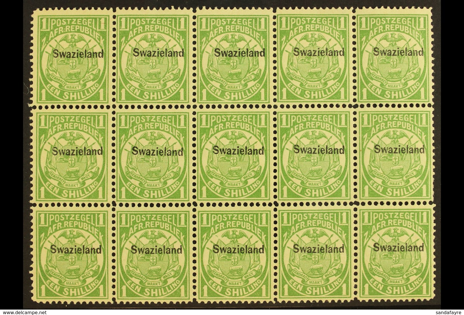 1889-90 1s Green, SG 3, Reprint Block Of 15 Stamps. Never Hinged Mint For More Images, Please Visit Http://www.sandafayr - Swaziland (...-1967)