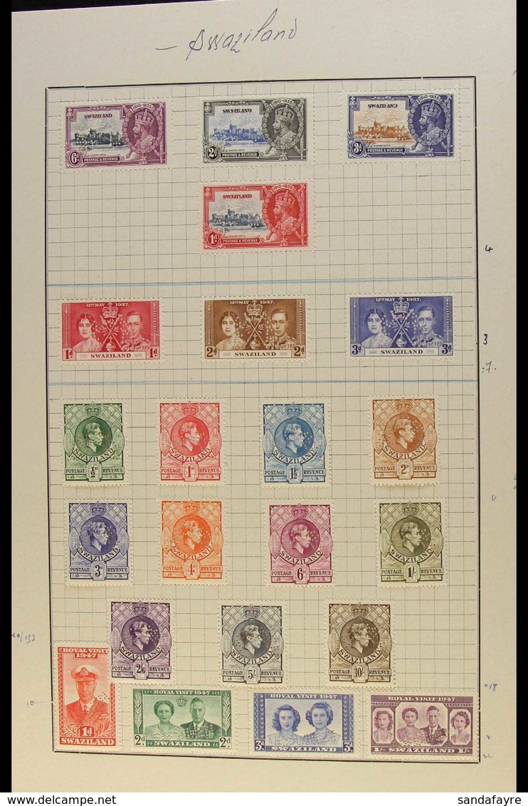1935-1947 SPECIMENS. 1935 Jubilee, 1937 Coronation, 1938 KGVI And 1947 Royal Visit Sets (SG 21s/38s & 42s/45s), All Perf - Swasiland (...-1967)