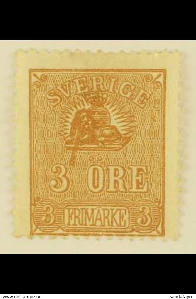 1862-66 3o Brown Lion Type II With COLOURED LINE FROM LION TO LARGE "3" Variety, Facit 14Bv4, Unused No Gum, Thin, Very  - Altri & Non Classificati