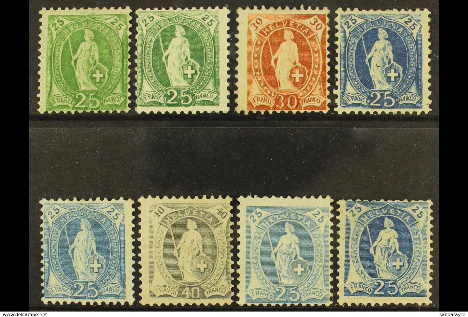 1882-1907 MINT "STANDING HELVETIA" SELECTION Presented On A Stock Card. Includes 1882 25c Deep Yellow Green (SG 135b/Zum - Autres & Non Classés