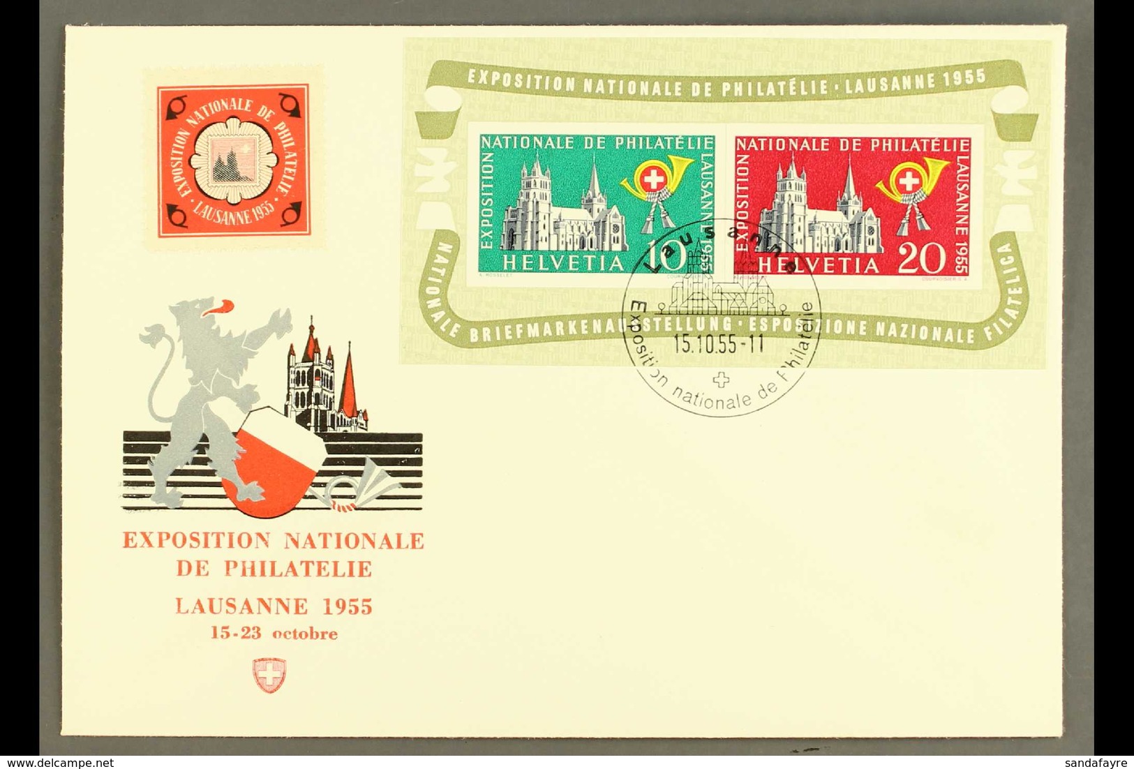 1955 National Philatelic Exhibition Miniature Sheet On Illustrated First Day Cover, SG MS561a, Zumstein 35, Mi. Block 15 - Sonstige & Ohne Zuordnung