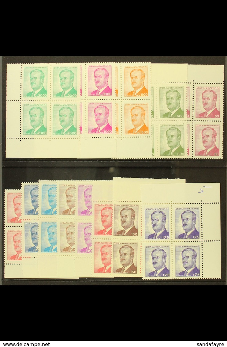 1986-90 Assad Definitives Complete Set, SG 1615/26, Superb Never Hinged Mint Corner BLOCKS Of 4, Very Fresh. (13 Blocks  - Syrien