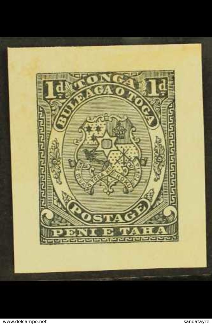 1892 1d Arms Of Tonga DIE PROOF In Black On Wove Paper, Slight Discolouration. For More Images, Please Visit Http://www. - Tonga (...-1970)