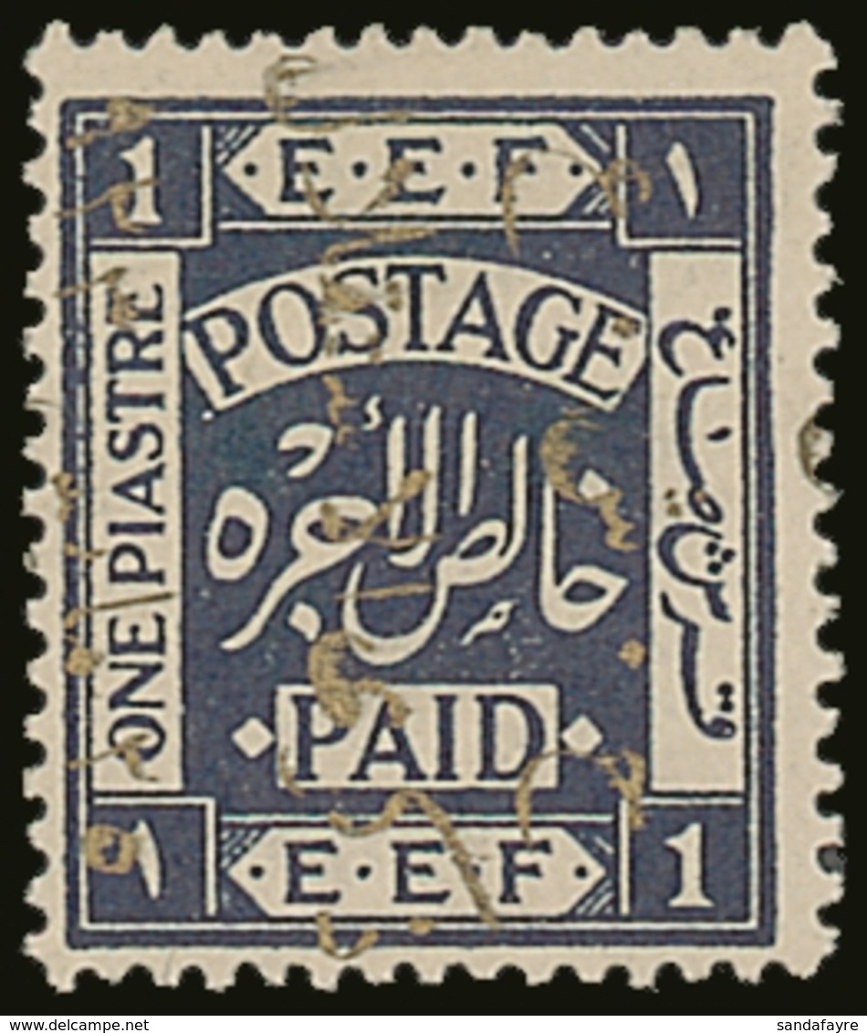 1923 1p Deep Indigo "Commemoration Of Independence" Overprint Reading Upwards, SG 103B, Fine Never Hinged Mint, Fresh. F - Jordanie