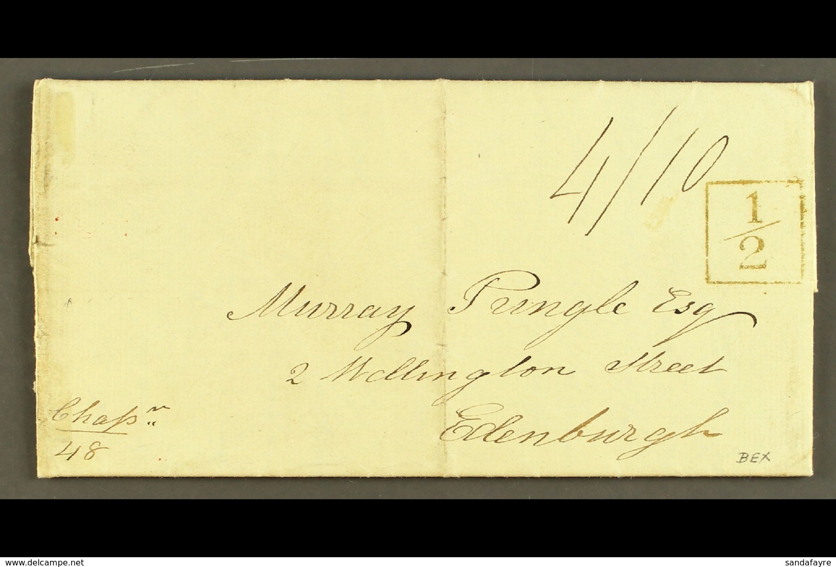 1825 ENTIRE LETTER TO SCOTLAND Rated "4/10" With Boxed "½" On The Front, And With "TRINIDAD" Fluron Of "MR 30 1825" Plus - Trinité & Tobago (...-1961)