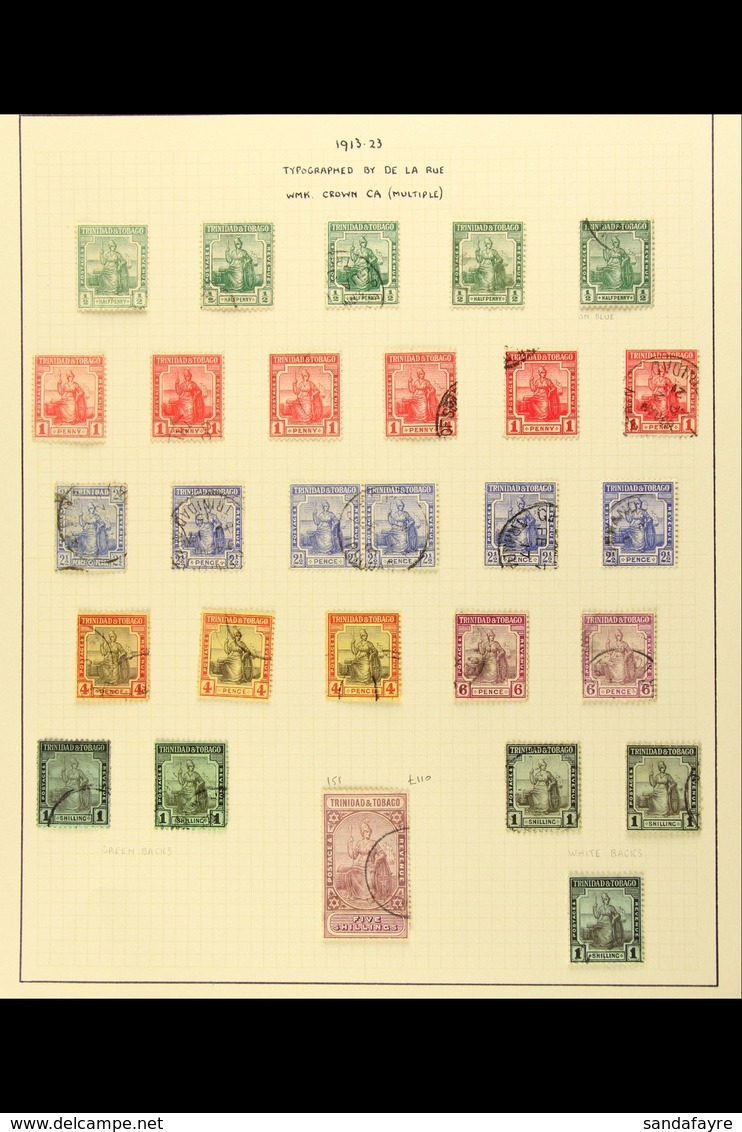 1913-1960 ATTRACTIVE USED Old Time Collection On Leaves. Note 1913-23 To 5s With Additional Shades To 1s; 1915-18 Red Cr - Trinité & Tobago (...-1961)