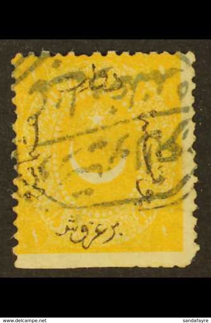 1868-70 1pi Yellow Perf 13¼ PRINTED BOTH SIDES, NO OVERPRINT AT BACK Variety (SG 37c, Isfila 48 BE059, Michel 15 A Var), - Sonstige & Ohne Zuordnung