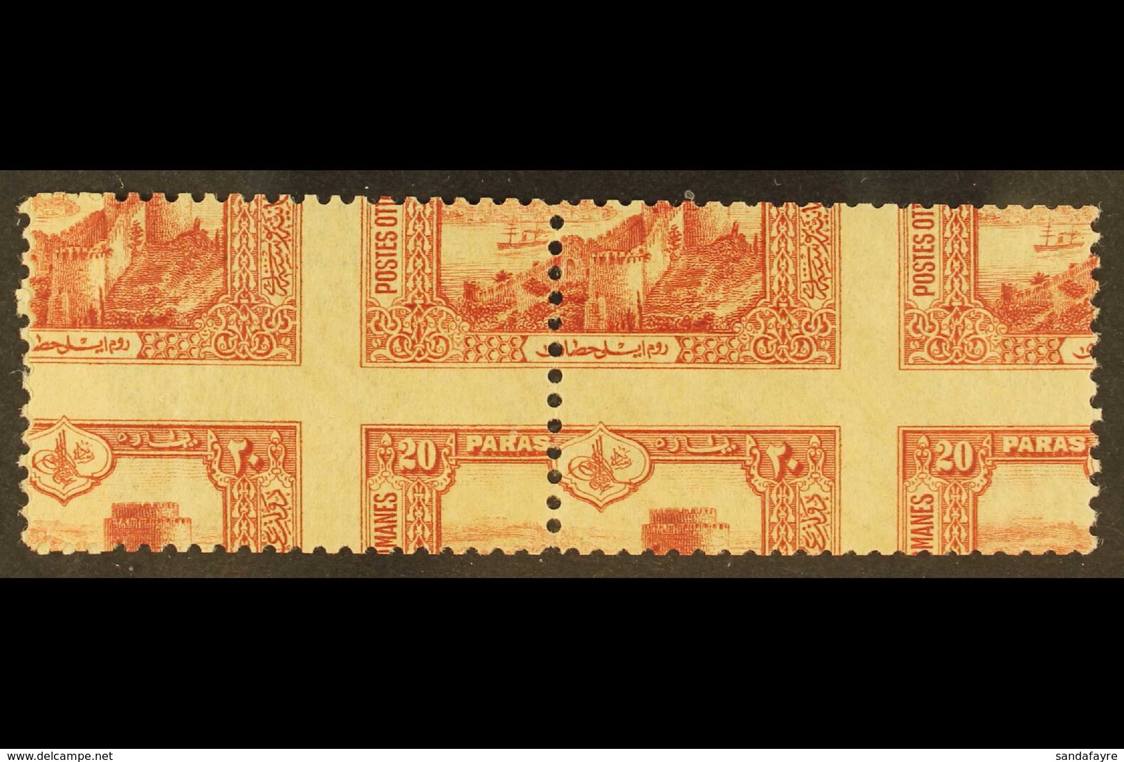 1914 SPECTACULAR PERFORATION ERROR. 20pa Red Castle Of Europa (Michel 234, SG 504), Very Fine Mint (one Stamp Is NHM) Ho - Sonstige & Ohne Zuordnung