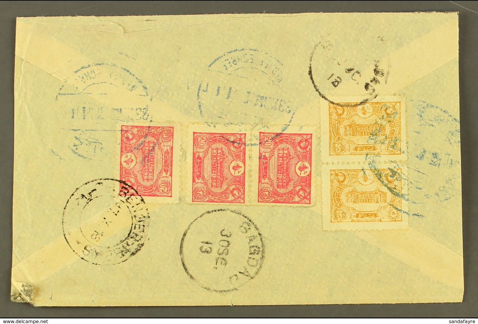 USED IN IRAQ 1913 Cover Addressed In Arabic To Yazd (Persia), Bearing On Reverse 1913 5pa Pair & 20pa (x3 Inc Pair) Tied - Otros & Sin Clasificación