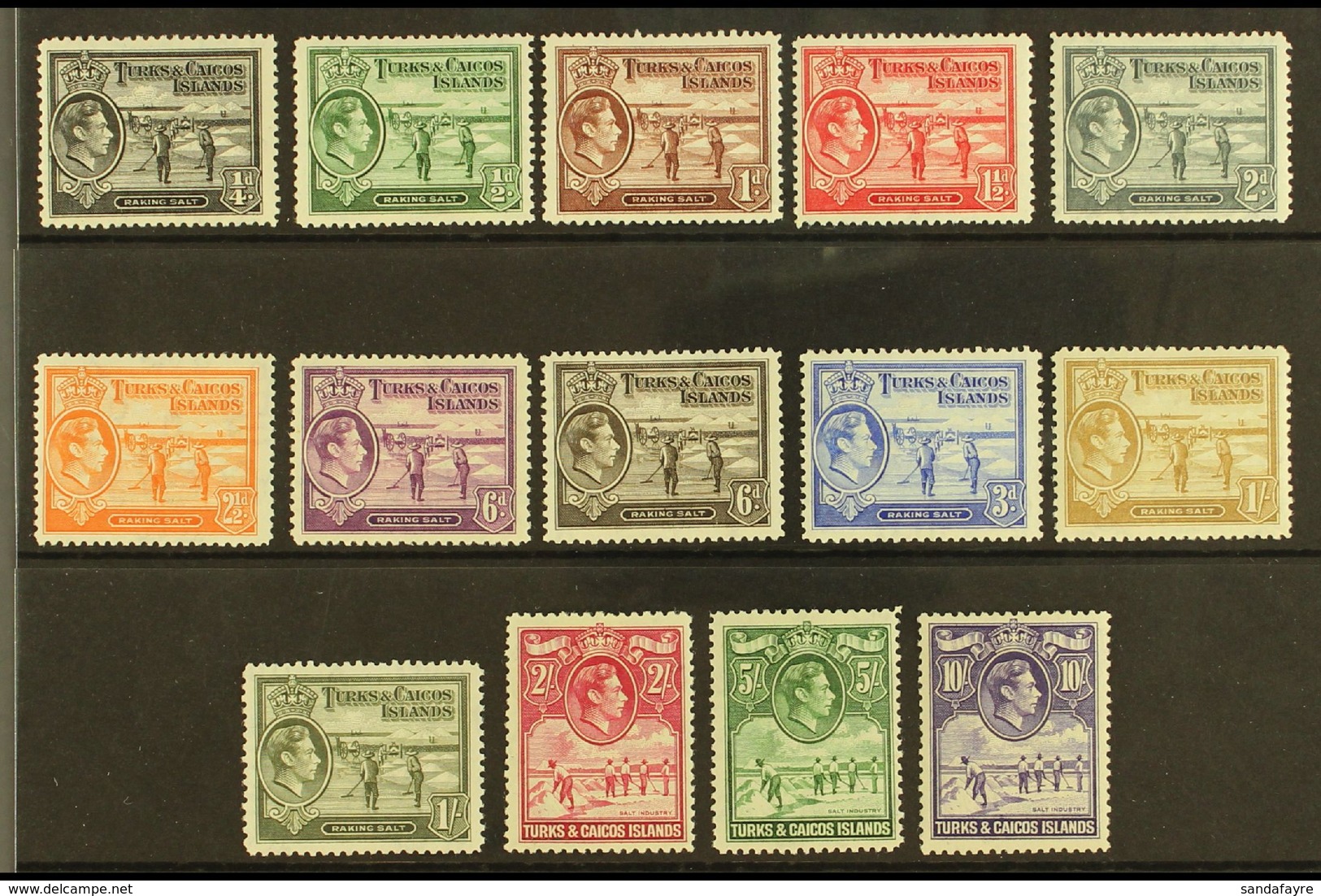 1938-45 Complete Set, SG 194/205, Very Fine Mint, Fresh. (14 Stamps) For More Images, Please Visit Http://www.sandafayre - Turks & Caicos