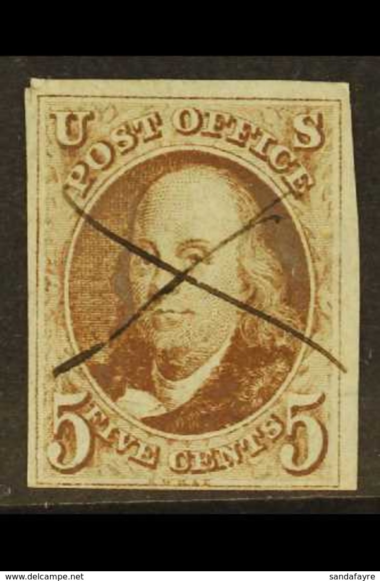 1847 5c Red-brown On Bluish, Scott 1, Used With Pen Cancel, Four Close To Large Margins. For More Images, Please Visit H - Sonstige & Ohne Zuordnung