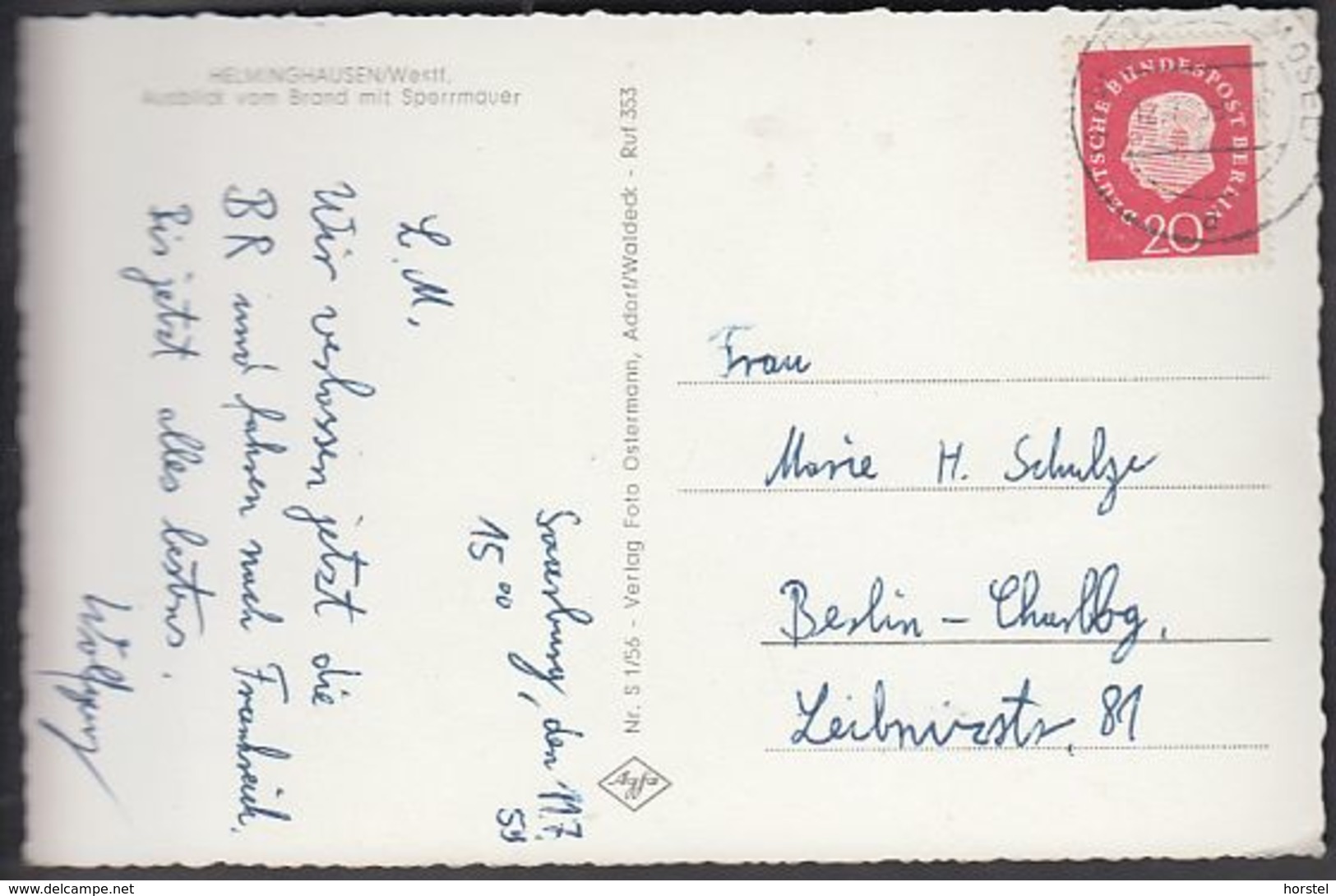 D-34431 Marsberg - Helminghausen - Diemeltalsperre (50er Jahre ) Stamp - Brilon