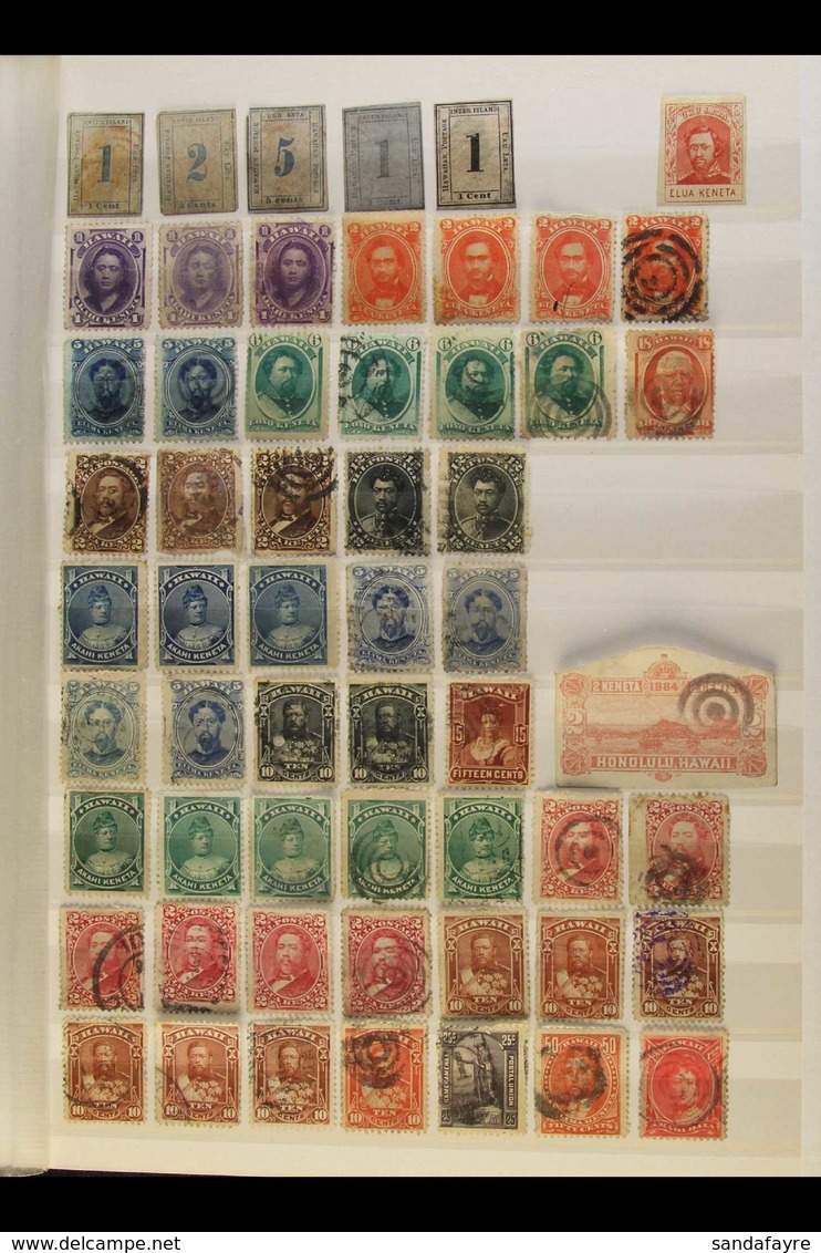 HAWAII 1860's-1890's MOSTLY USED COLLECTION/ACCUMULATION On A Two-sided Stock Page, Inc Five Numeral Types Forgeries, 18 - Autres & Non Classés