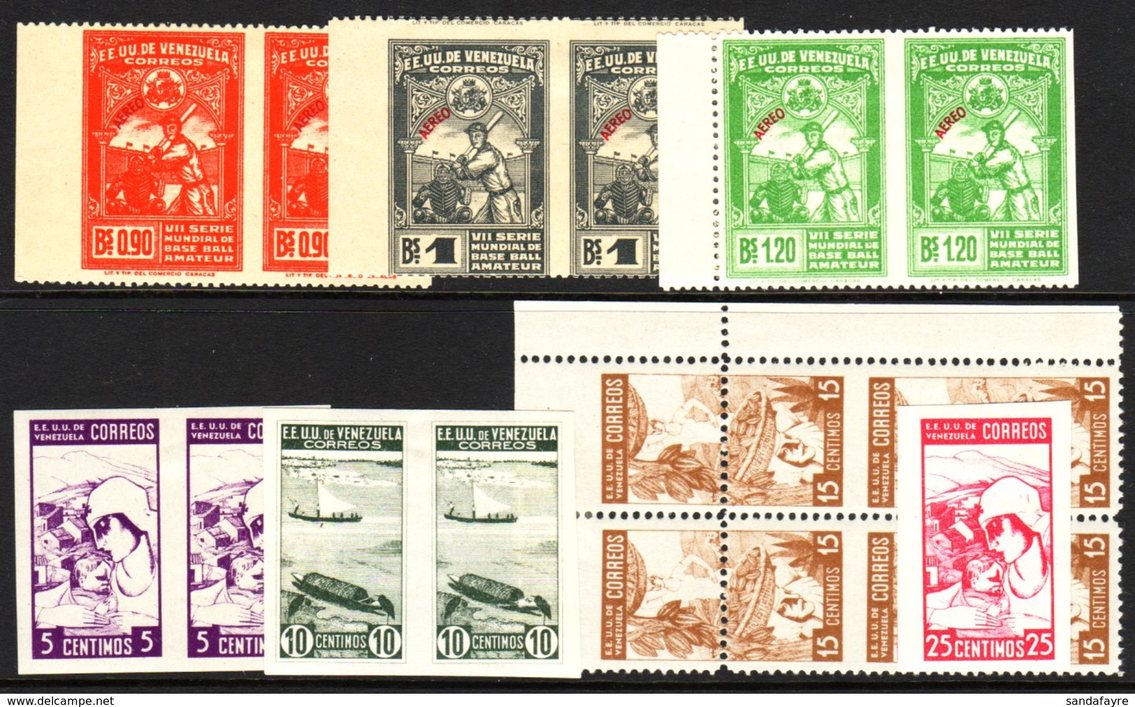 1930s PERFORATION ERRORS Attractive Selection Including Amateur Baseball 90c, 1b And 1b20 In Pair Imperf Between, 1937 5 - Venezuela