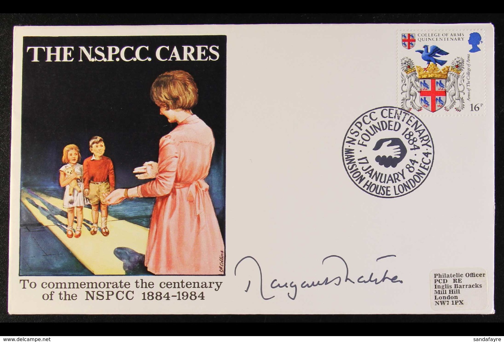 MARGARET THATCHER SIGNED. 1984 (17 Jan) N.S.P.C.C. Centenary Illustrated Cover With 16p Stamp Tied Special Centenary Dat - Other & Unclassified