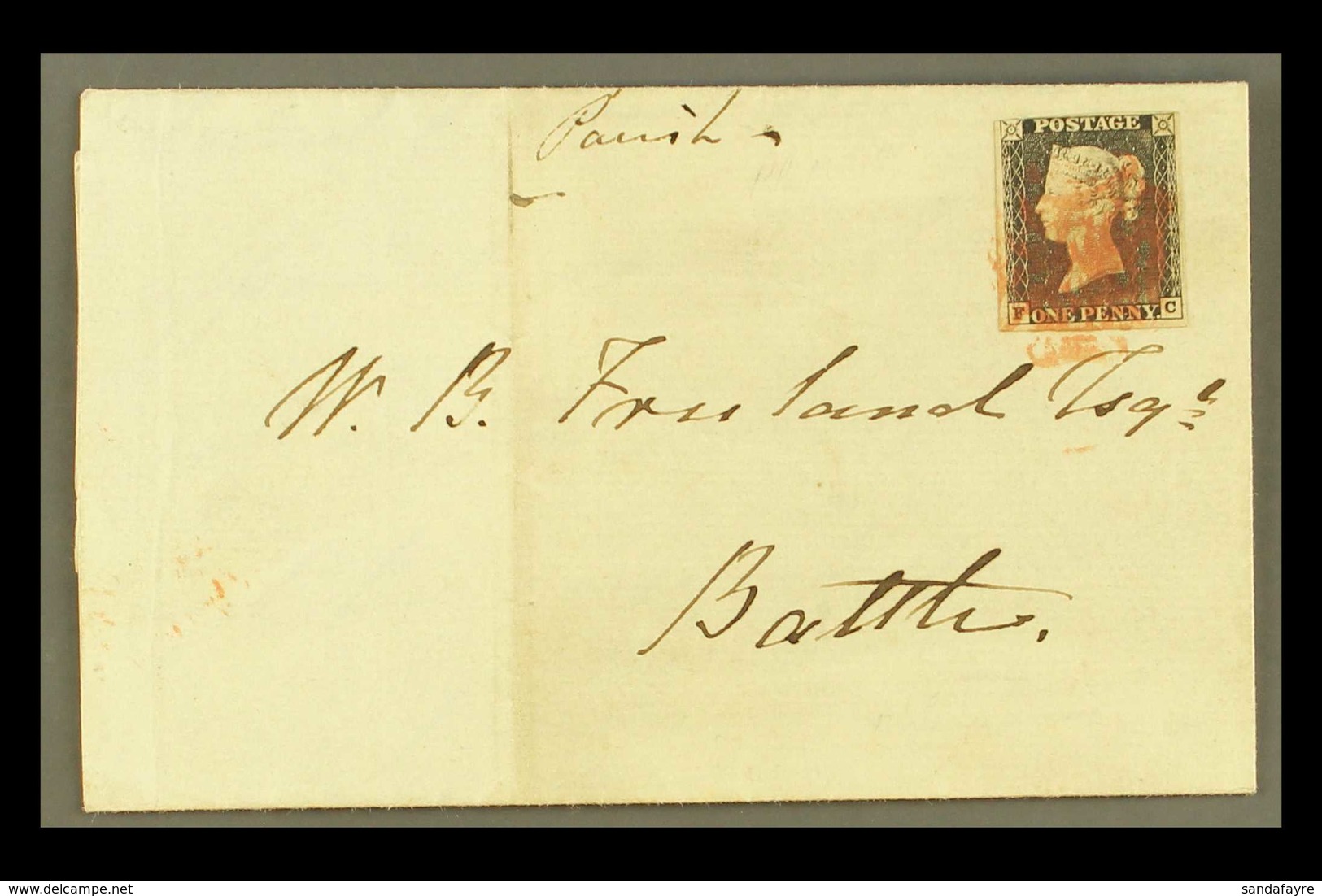 1840 (29 Aug) Entire Letter From Lewes To Battle Bearing 1d Black 'FC', Plate 1A, Virtually 4 Margins (just Brushing Top - Non Classés