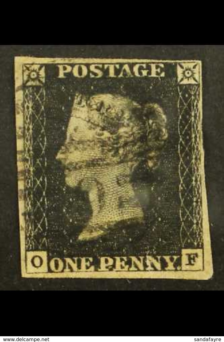 1840 1d Black 'OF' Plate 1b, SG 2, Used With NUMERAL LONDON DISTRICT 1857 - Type Cancellation, 4 Margins With A Short Te - Ohne Zuordnung