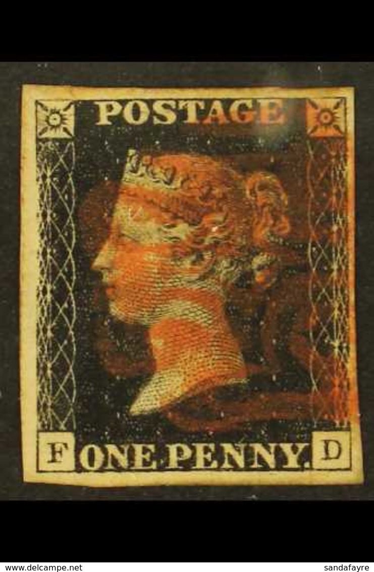 1840 1d Black 'FD' Plate 3, SG 2, Used With 4 Margins & Red MC Cancel. For More Images, Please Visit Http://www.sandafay - Ohne Zuordnung