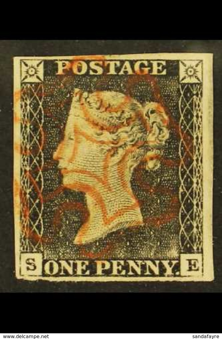 1840 1d Grey- Black 'SE' Plate 1a, SG 3, Used With 4 Margins & Attractive Delicate Red MC Cancel. For More Images, Pleas - Non Classés