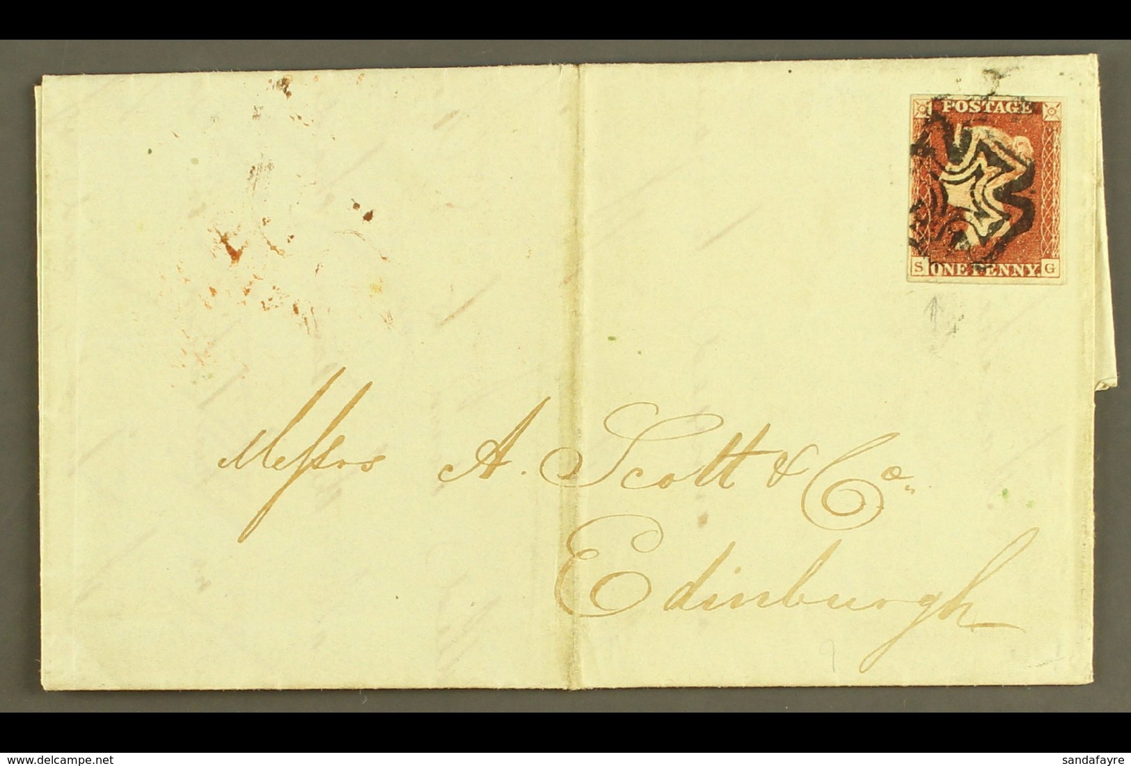 1841 (11 May) EL From Manchester To Edinburgh Bearing 1d Red- Brown 'SG' From "Black" Plate 9 Cancelled By Very Fine MAN - Otros & Sin Clasificación