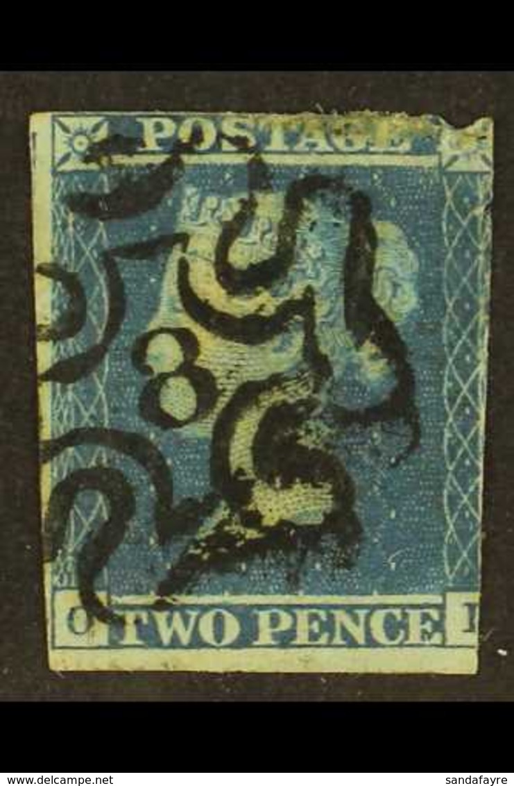 1841 2d Blue, 2 Margins, With Fine Number "8" In Maltese Cross Cancel, SG 14f, Cat £1,000. For More Images, Please Visit - Sonstige & Ohne Zuordnung