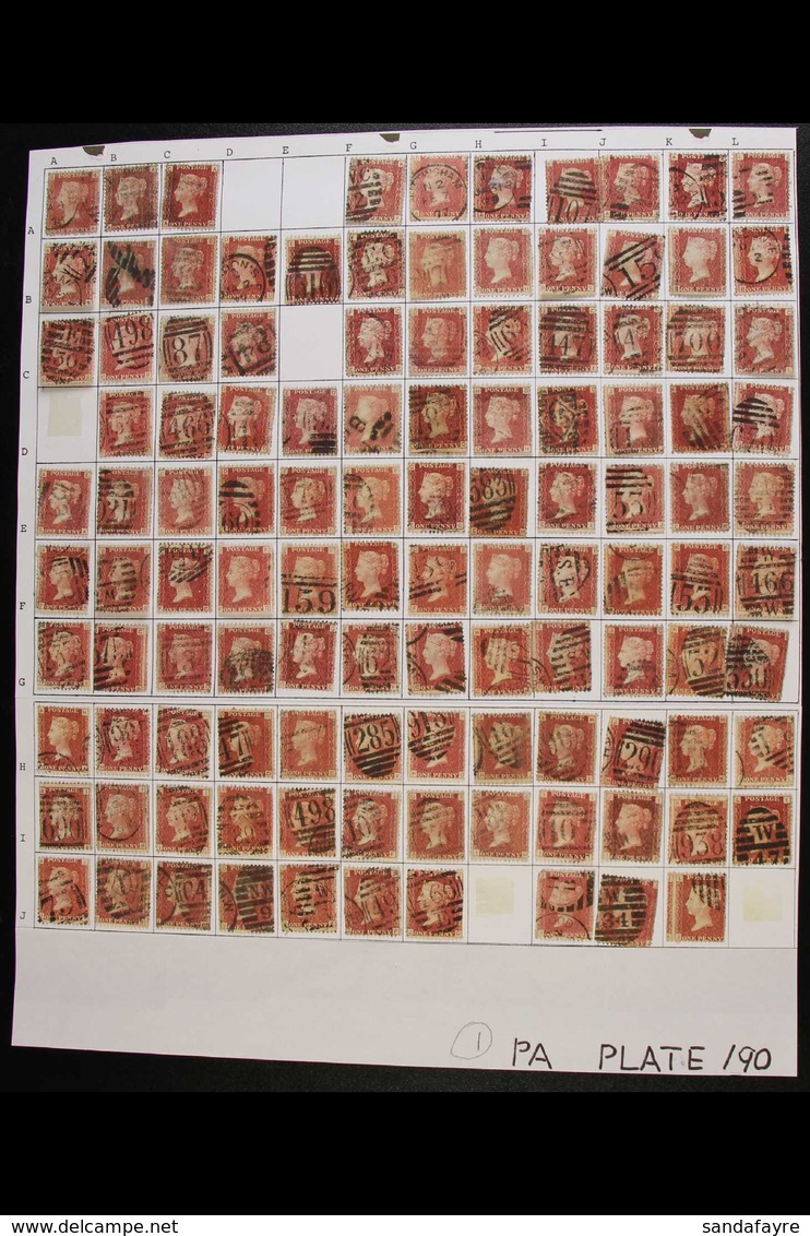 1864-79 PENNY RED PARTIAL PLATE RECONSTRUCTION PLATE 190 - A Largely Complete Used Reconstruction With 223 Of The 240 Ch - Other & Unclassified