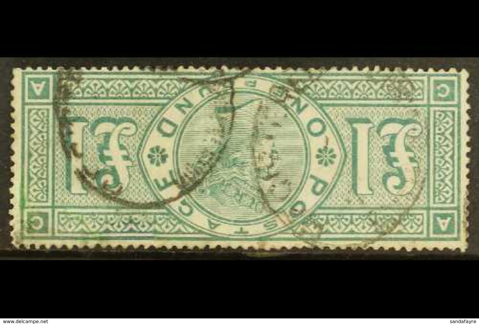 1887 RARE "INVERTED WMK" VARIETY £1 Green, Variety "inverted Watermark", SG 212 Var (SG Spec. K 17b), Small Repaired Are - Other & Unclassified