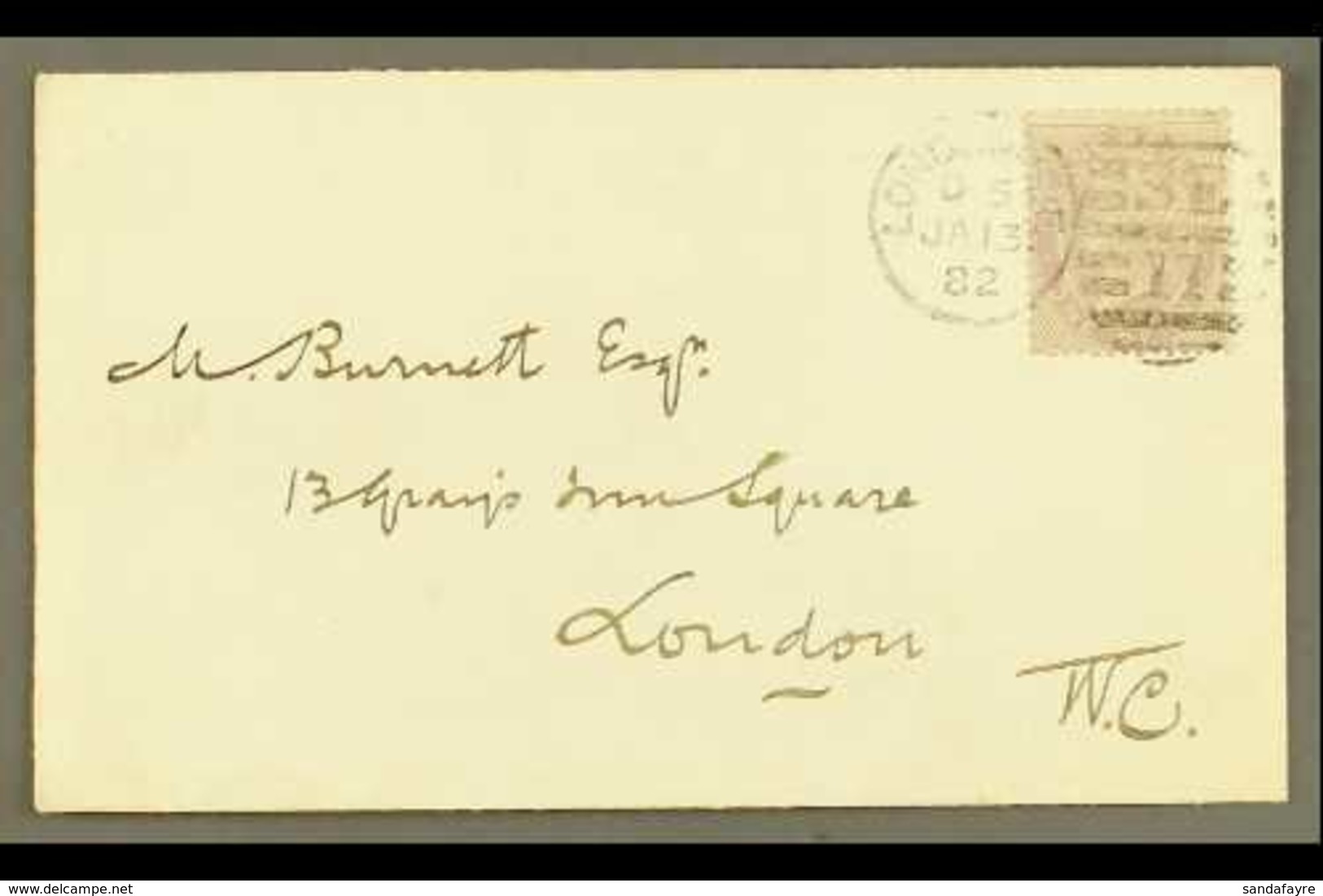 POSTAL FISCAL 1867-81 1d Purple (SG F18), Tied To Pretty 1882 (13 Jan) Env By London Cancellation. For More Images, Plea - Autres & Non Classés