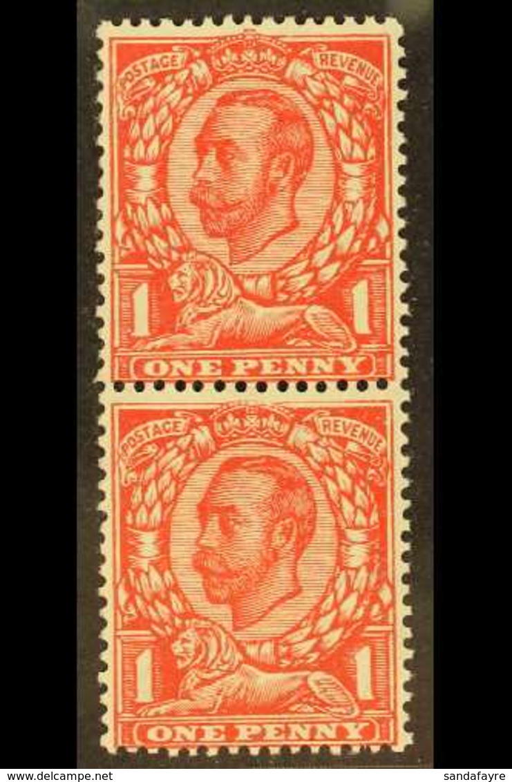 1912 1d Scarlet, Wmk Multiple Cypher, NO CROSS ON CROWN Variety In Vertical Pair, SG 350/350a, Never Hinged Mint. For Mo - Unclassified