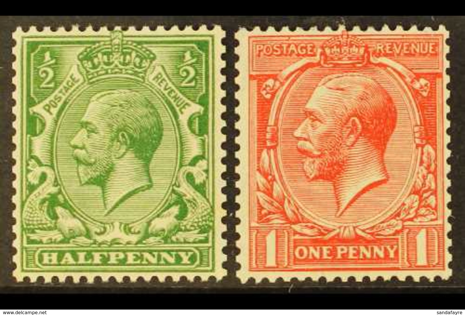 1913 ½d Bright Green & 1d Dull Scarlet, Wmk Multiple Royal Cypher, SG 397/8, Never Hinged Mint, Good Perfs (2). For More - Unclassified